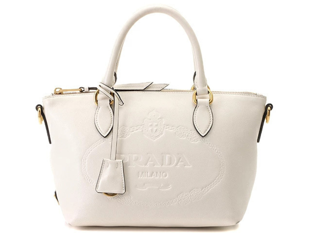 Prada Shoulder Bag Leather Embossed White